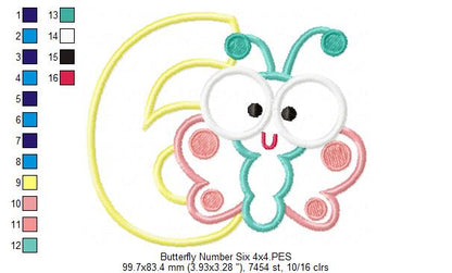 Butterfly Number Six – Applique Stitch – Machine Embroidery Design