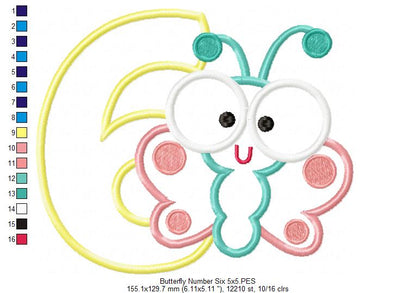 Butterfly Number Six – Applique Stitch – Machine Embroidery Design