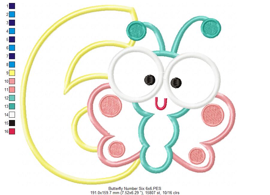 Butterfly Number Six – Applique Stitch – Machine Embroidery Design