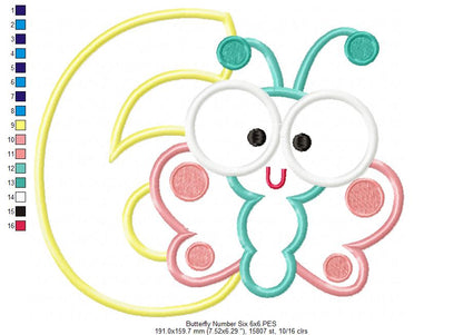 Butterfly Number Six – Applique Stitch – Machine Embroidery Design