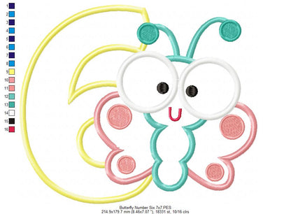 Butterfly Number Six – Applique Stitch – Machine Embroidery Design