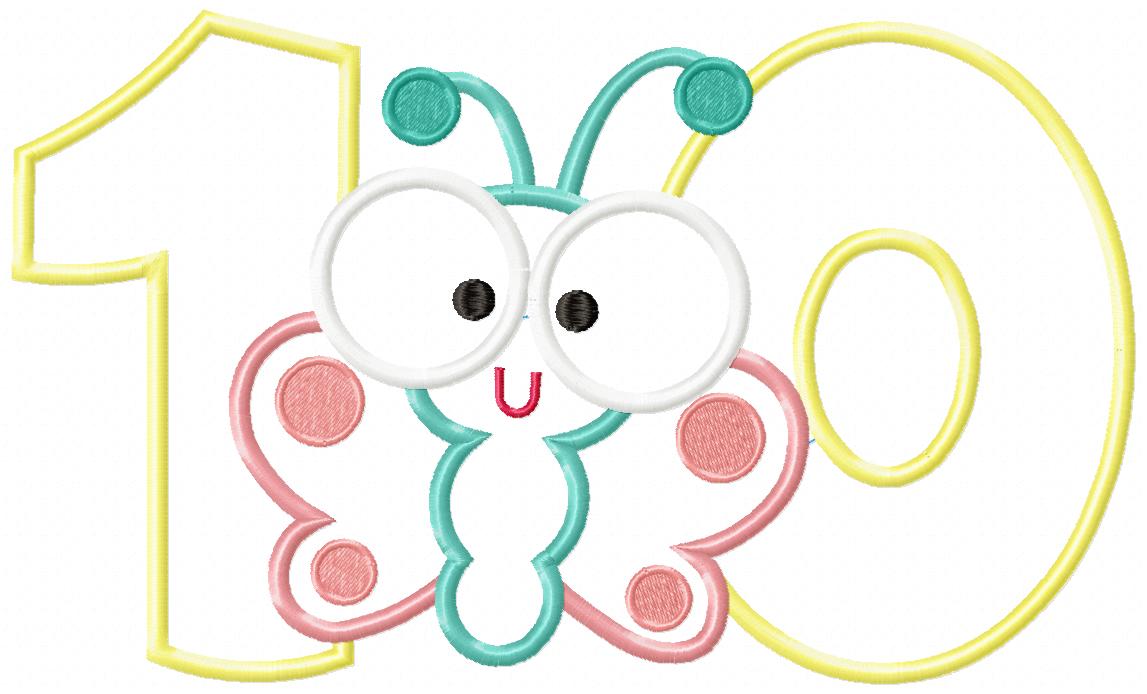 Butterfly Number Ten Applique – Applique Stitch – Machine Embroidery Design