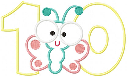 Butterfly Number Ten Applique – Applique Stitch – Machine Embroidery Design