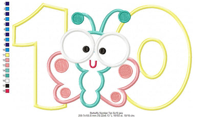 Butterfly Number Ten Applique – Applique Stitch – Machine Embroidery Design