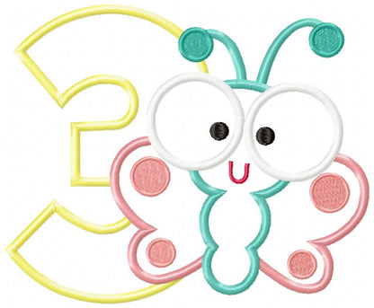 Butterfly Number Three – Applique Stitch – Machine Embroidery Design