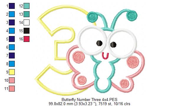 Butterfly Number Three – Applique Stitch – Machine Embroidery Design