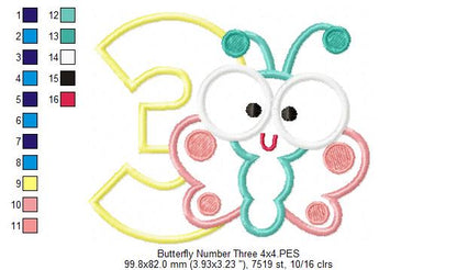 Butterfly Number Three – Applique Stitch – Machine Embroidery Design
