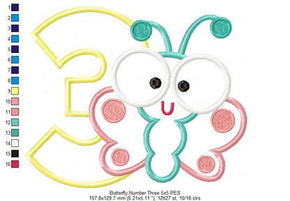 Butterfly Number Three – Applique Stitch – Machine Embroidery Design