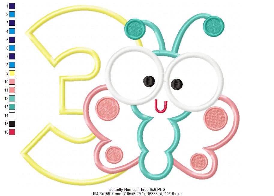 Butterfly Number Three – Applique Stitch – Machine Embroidery Design