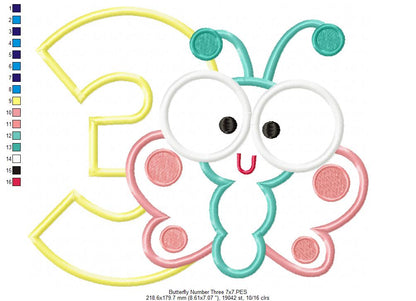 Butterfly Number Three – Applique Stitch – Machine Embroidery Design