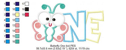 Butterfly One Birthday – Applique Stitch – Machine Embroidery Design