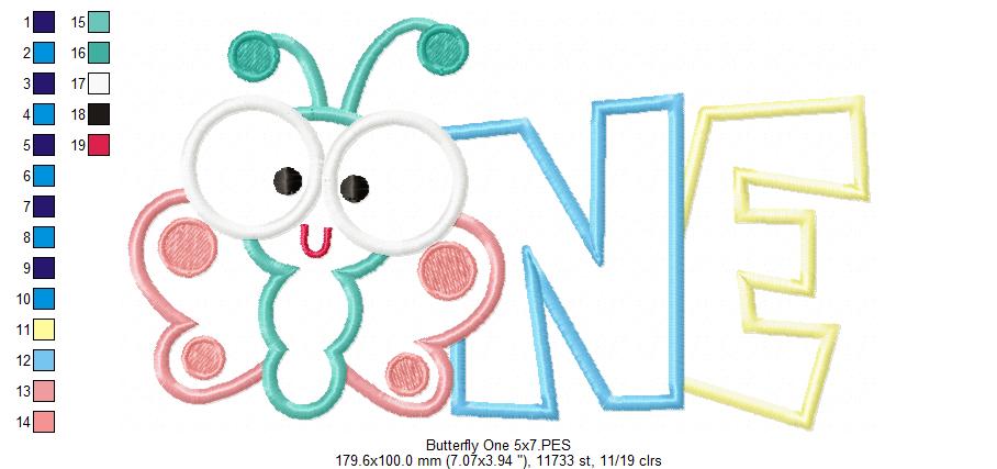 Butterfly One Birthday – Applique Stitch – Machine Embroidery Design