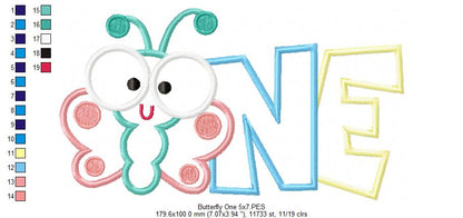 Butterfly One Birthday – Applique Stitch – Machine Embroidery Design