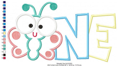 Butterfly One Birthday – Applique Stitch – Machine Embroidery Design