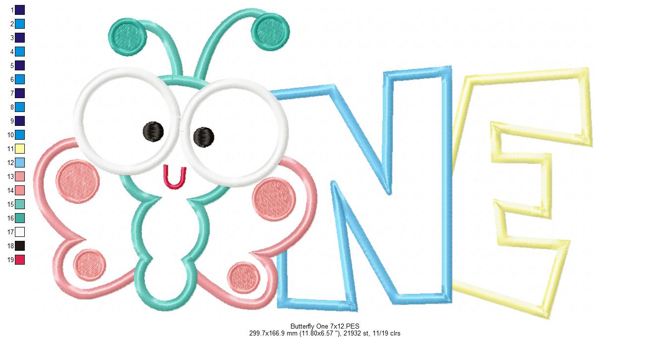 Butterfly One Birthday – Applique Stitch – Machine Embroidery Design
