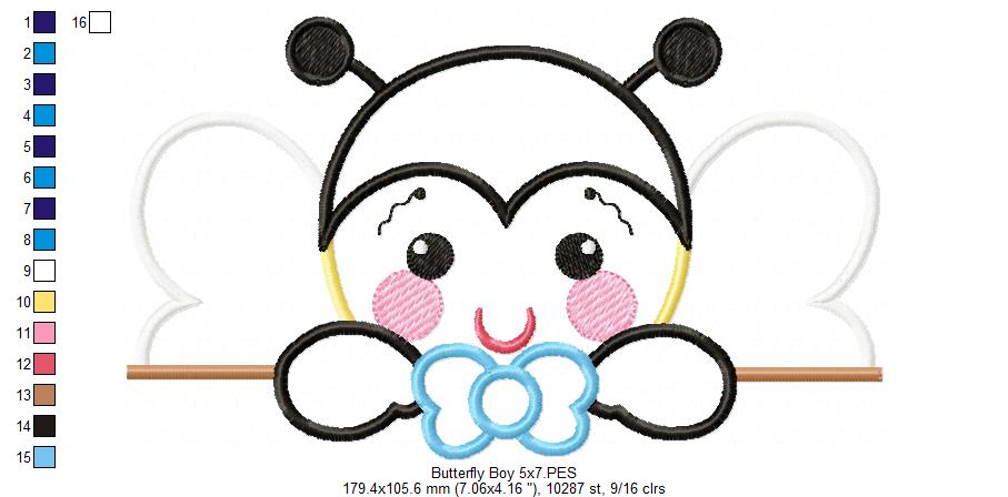 Sweet Peekaboo Butterfly Set – Appliqué – Machine Embroidery Design
