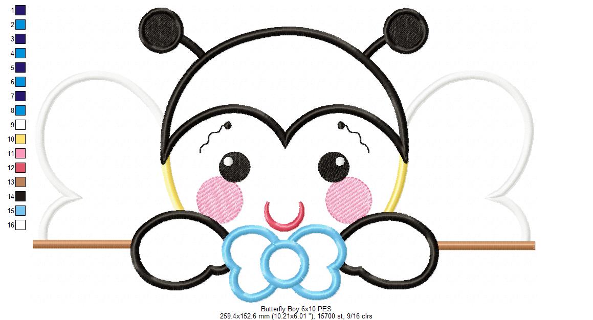 Cute Butterfly Boy – Appliqué – Machine Embroidery Design