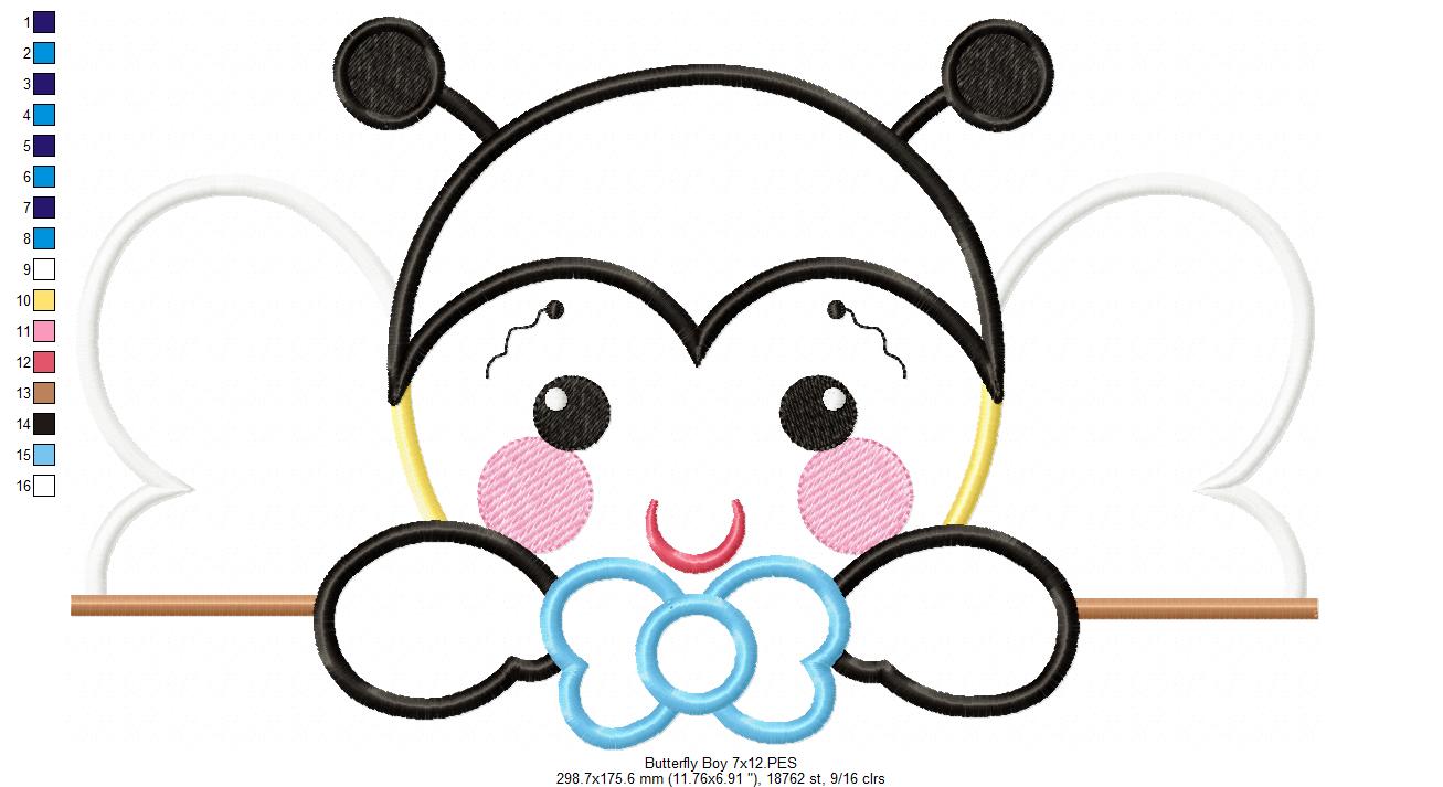 Cute Butterfly Boy – Appliqué – Machine Embroidery Design