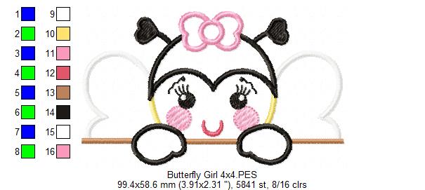 Sweet Peekaboo Butterfly Set – Appliqué – Machine Embroidery Design