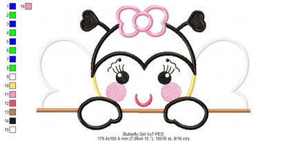 Sweet Peekaboo Butterfly Girl – Appliqué - Machine Embroidery Design