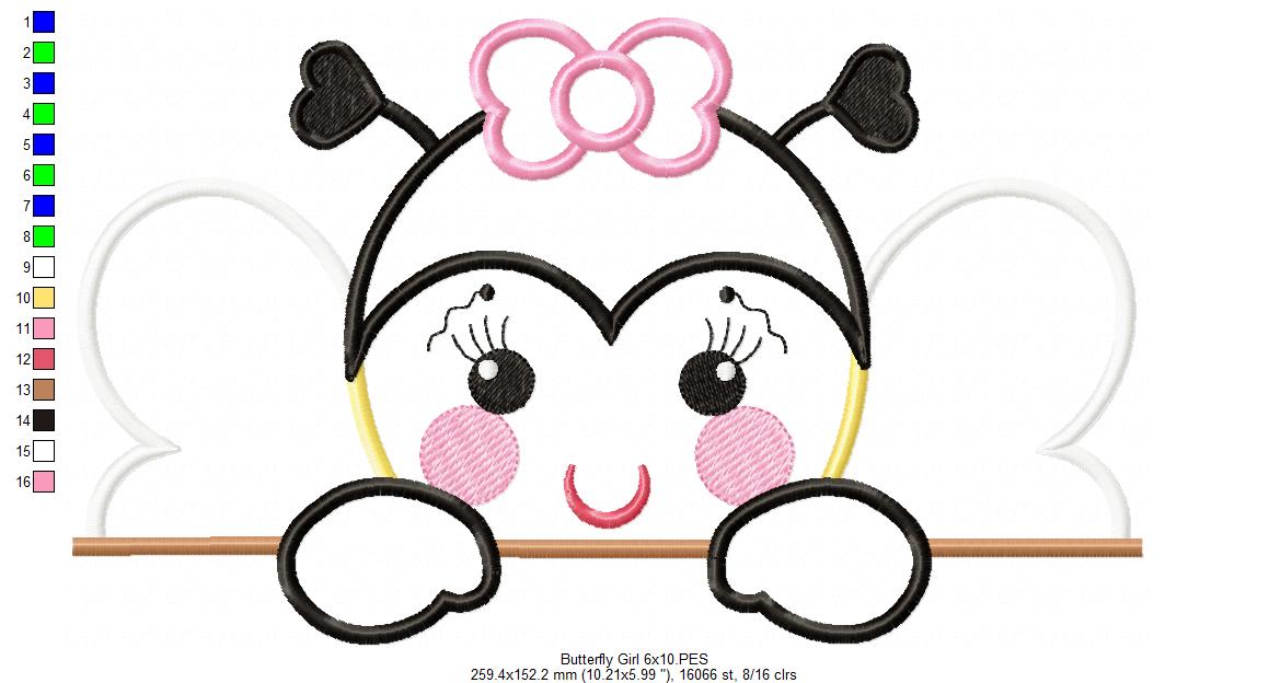 Sweet Peekaboo Butterfly Girl – Appliqué - Machine Embroidery Design