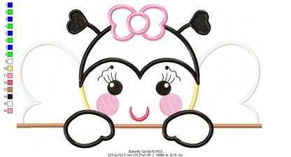 Sweet Peekaboo Butterfly Girl – Appliqué - Machine Embroidery Design