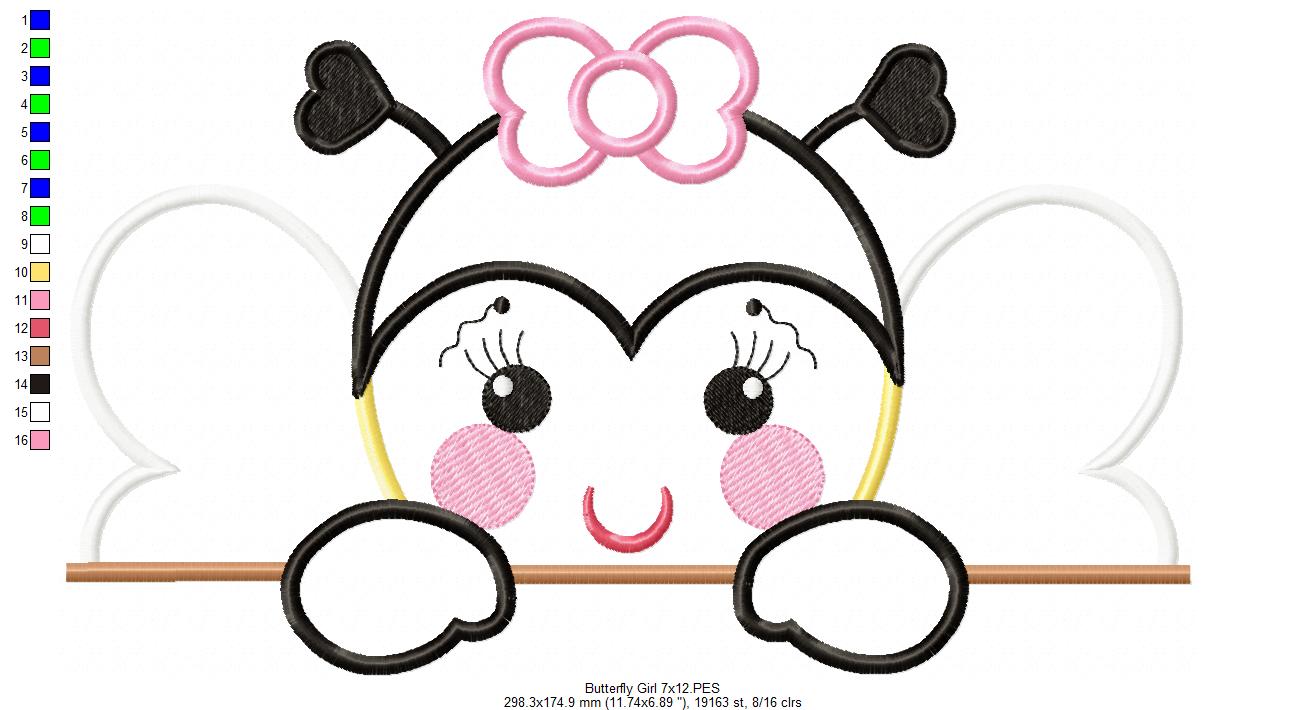 Sweet Peekaboo Butterfly Girl – Appliqué - Machine Embroidery Design