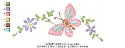 Delicate Butterfly and Flowers - Fill Stitch Embroidery