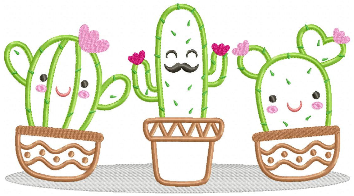 Cute Cactus Trio - Applique - Machine Embroidery Design