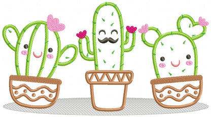 Cute Cactus Trio - Applique - Machine Embroidery Design