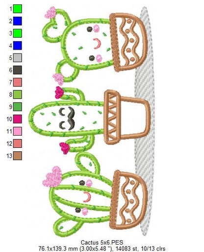 Cute Cactus Trio - Applique - Machine Embroidery Design