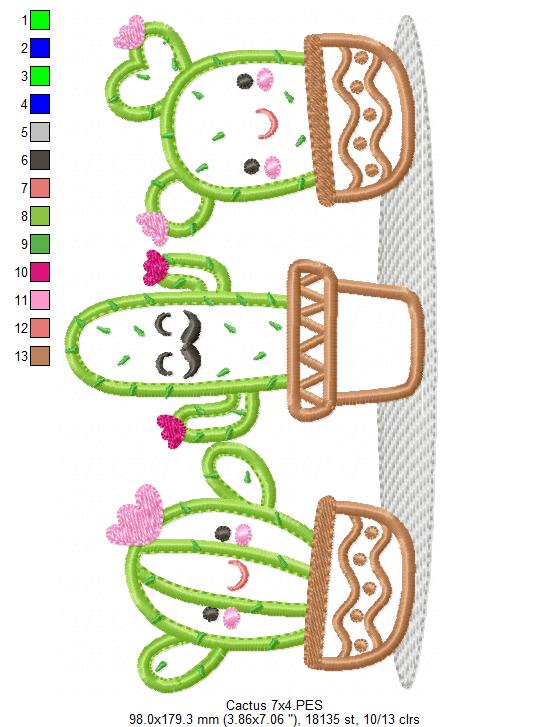 Cute Cactus Trio - Applique - Machine Embroidery Design