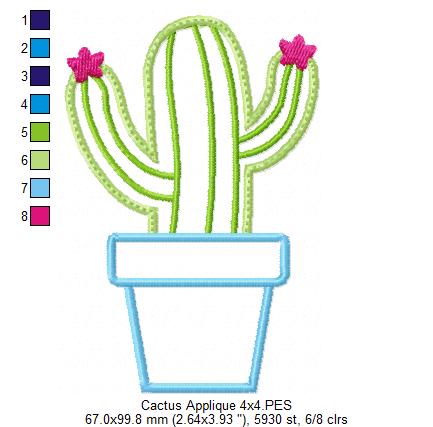 Cactus Vase - Applique - Machine Embroidery Design