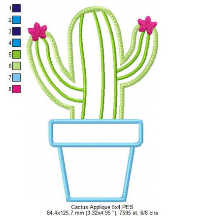 Cactus Vase - Applique - Machine Embroidery Design