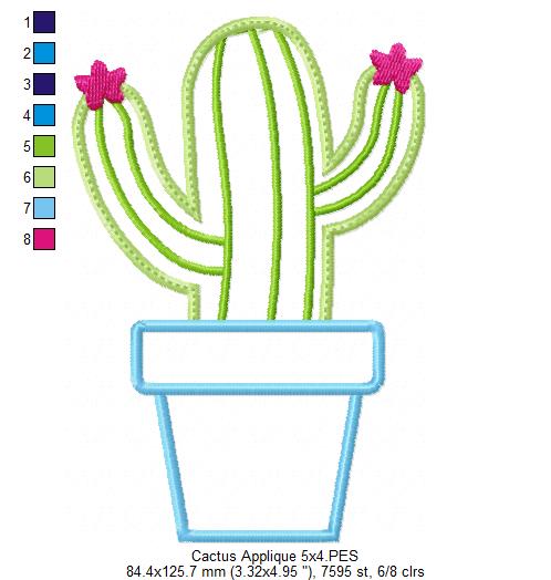 Cactus Vase - Applique - Machine Embroidery Design