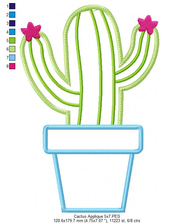 Cactus Vase - Applique - Machine Embroidery Design