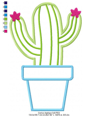 Cactus Vase - Applique - Machine Embroidery Design