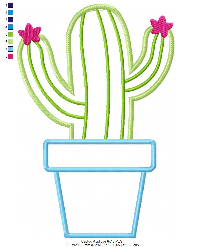 Cactus Vase - Applique - Machine Embroidery Design