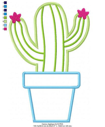 Cactus Vase - Applique - Machine Embroidery Design