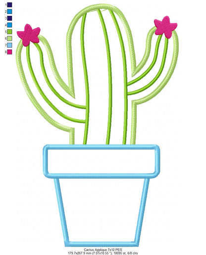 Cactus Vase - Applique - Machine Embroidery Design