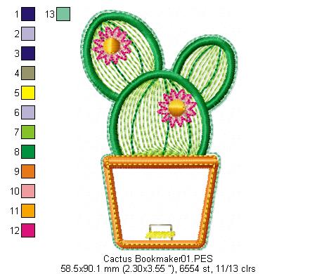 Cactus Bookmarker (ITH) - Applique - Machine Embroidery Design