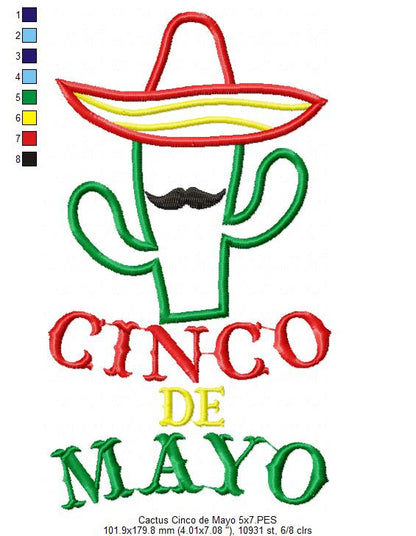 Cactus Mustache Cinco de Mayo - Applique