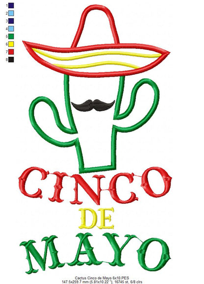 Cactus Mustache Cinco de Mayo - Applique