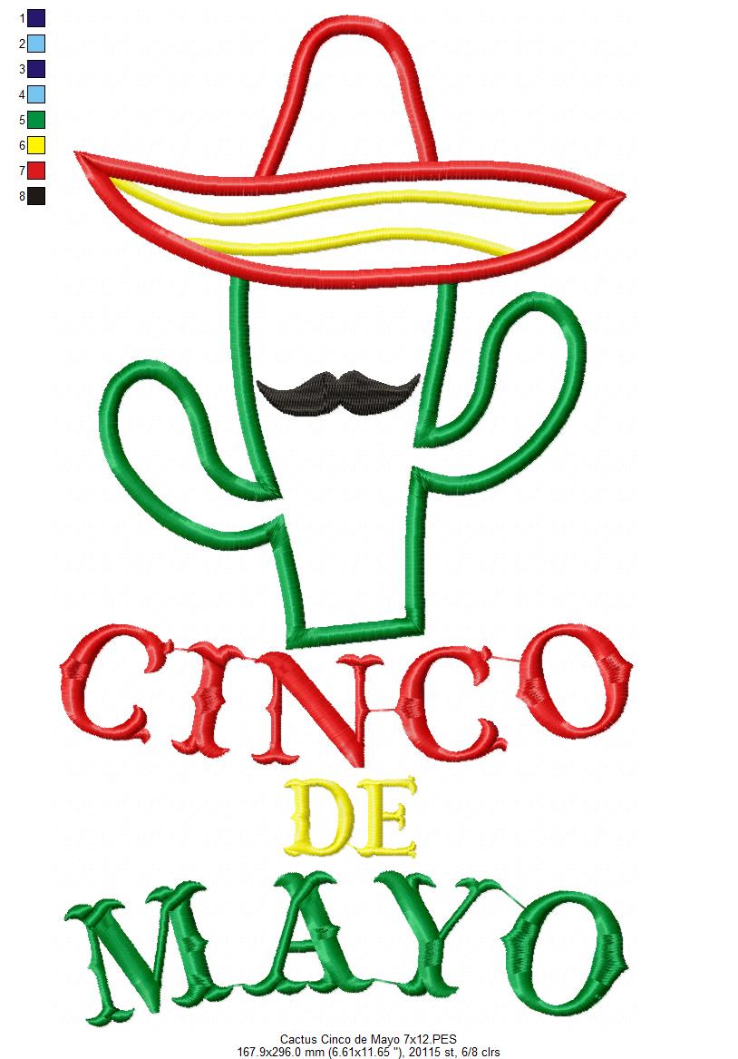 Cactus Mustache Cinco de Mayo - Applique
