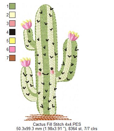 Happy Desert Cactus - Fill Stitch – Machine Embroidery Design