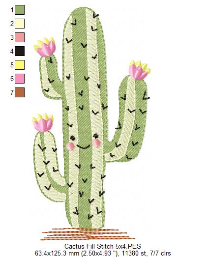 Happy Desert Cactus - Fill Stitch – Machine Embroidery Design