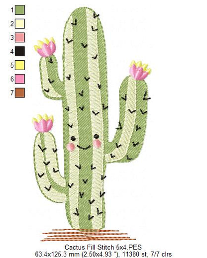 Happy Desert Cactus - Fill Stitch – Machine Embroidery Design