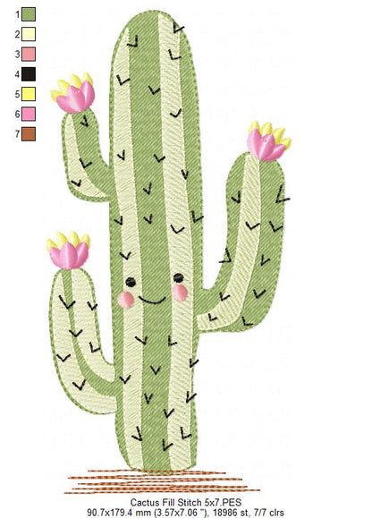 Happy Desert Cactus - Fill Stitch – Machine Embroidery Design