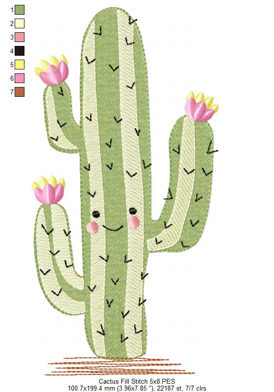 Happy Desert Cactus - Fill Stitch – Machine Embroidery Design