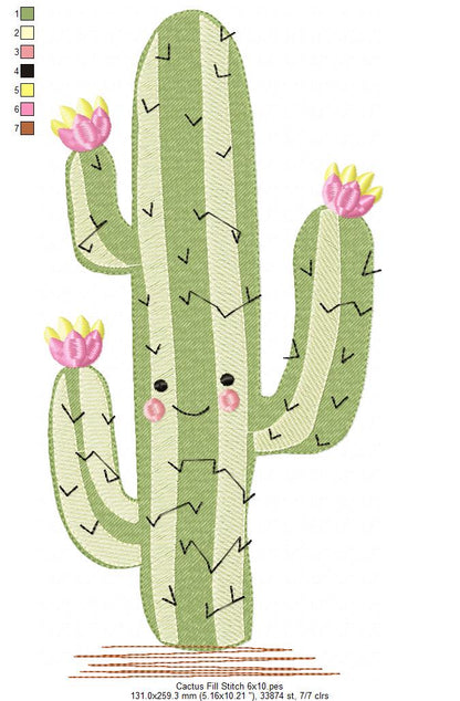 Happy Desert Cactus - Fill Stitch – Machine Embroidery Design